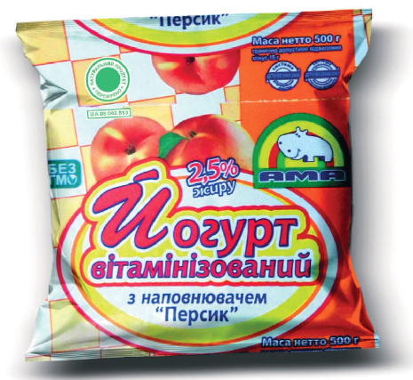 Йогурт АМА вітамінізований 2,5% жиру для дітей від 2-х років, з фруктовим наповнювачем, 500 г